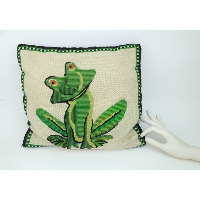 Vintage Needlepoint Frog Pillow For Sale - Image 10 of 10