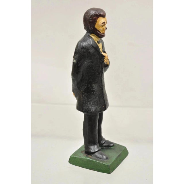 Victorian Antique Victorian Cast Iron Honest Abe Abraham Lincoln Figural Painted Door Stop For Sale - Image 3 of 10