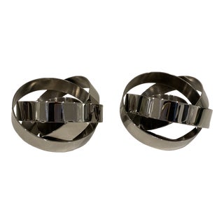 Set of 2 Georg Jensen Stainless Steel Ribbons Candleholders For Sale
