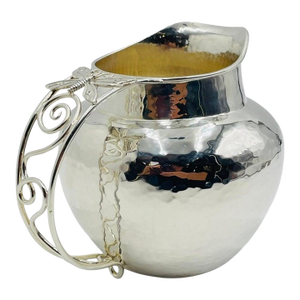 1980s Whimsical Emilia Castillo Water Pitcher in Hammered Silver Finish, Mexico Silver