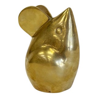Large Vintage Solid Brass Mouse Paper Weight Decorative Accessory For Sale