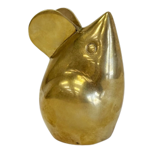 Large Vintage Solid Brass Mouse Paper Weight Decorative Accessory