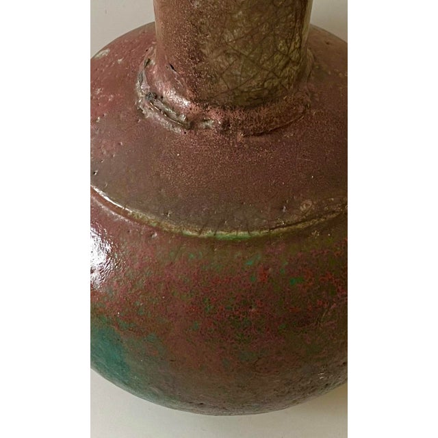 Vintage Signed Studio Pottery Vase With Layered Burnt Umber and Teal Green Glaze For Sale In New York - Image 6 of 7