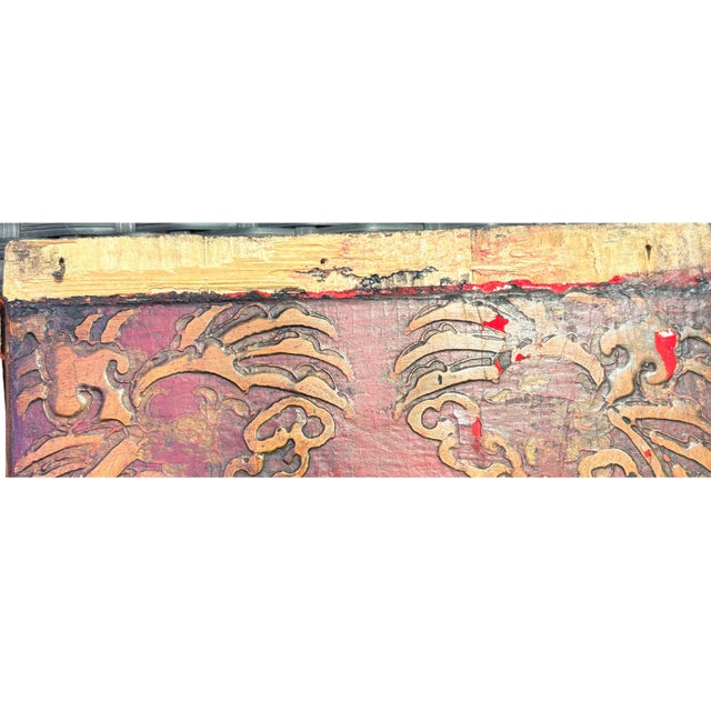 19th Century Antique Tibetan Wooden Cabinet Doors With Embossed Dragon and Bird Motifs, Pair For Sale - Image 5 of 8
