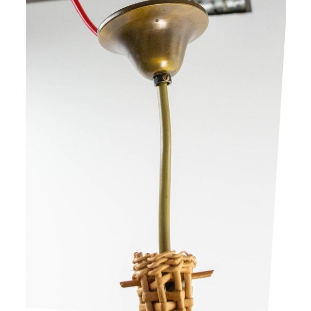 Glass French Ceiling Pendant in Yellow Glass & Wicker Chandelier, 1970s For Sale - Image 7 of 10