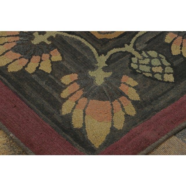 Traditional Antique Hooked Rug With Floral Garland Design in Beige and Green - Rug & Kilim For Sale - Image 3 of 7