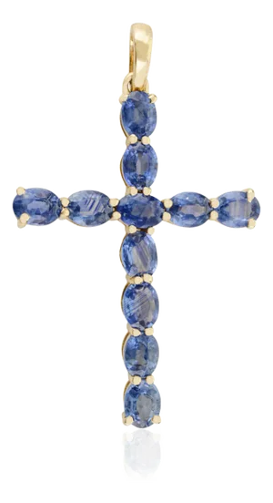 Contemporary Style Sapphire Cross Pendant Crafted in 18k Yellow Gold