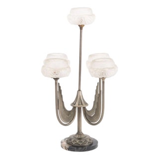 Art Deco Five-Branch Glass and Marble Table Lamp For Sale