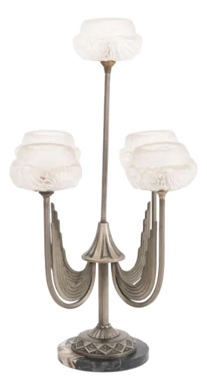 Art Deco Five-Branch Glass and Marble Table Lamp