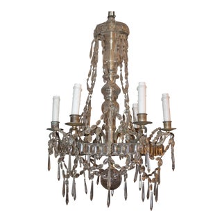 1910 - 1920 Antique French Art Deco "Maison Bagues" Signed Cut Crystal Steel Framed 6 Light Chandelier For Sale