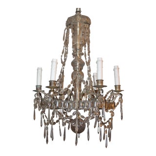 1910 - 1920 Antique French Art Deco "Maison Bagues" Signed Cut Crystal Steel Framed 6 Light Chandelier For Sale