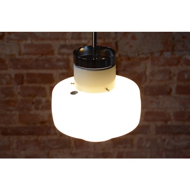Mid-Century Czech Chrome and Opaline Glass Pendant Light attributed to Lidokov, 1960s For Sale - Image 9 of 12
