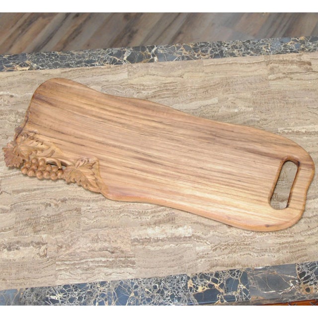 Traditional Wave Shaped Teak Cutting Board With Grapes For Sale - Image 3 of 6