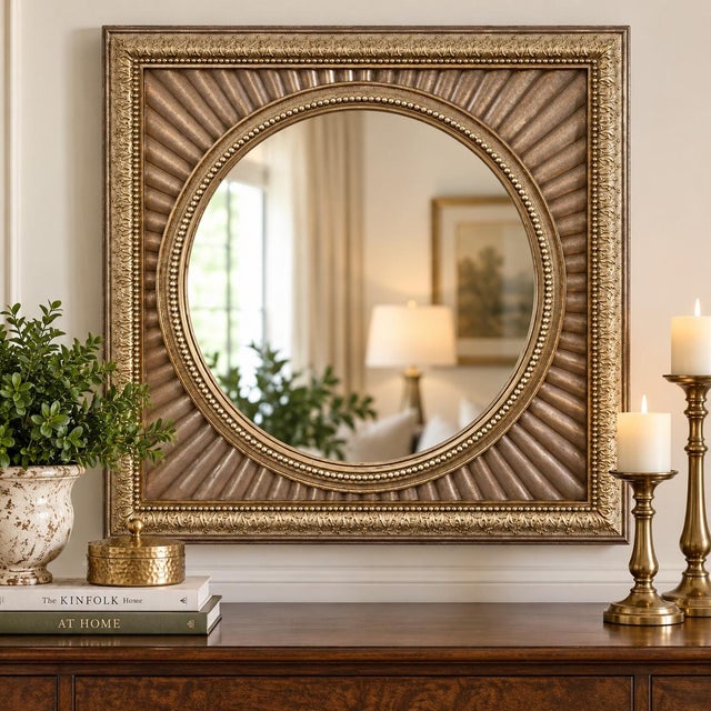 Rococo Home Interiors Ornate Round Wall Mirror Sculptural Floral Frame Made in Usa For Sale - Image 3 of 3