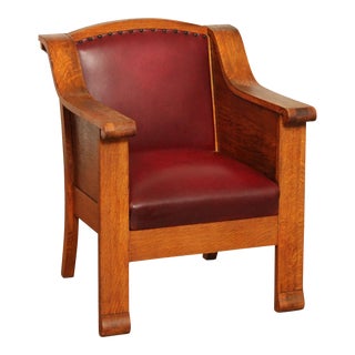 Antique American Empire Style Oak & Club Chair For Sale