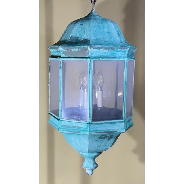 Vintage Solid Brass & Verdigris Patina Outdoor/Indoor Lantern For Sale - Image 12 of 16