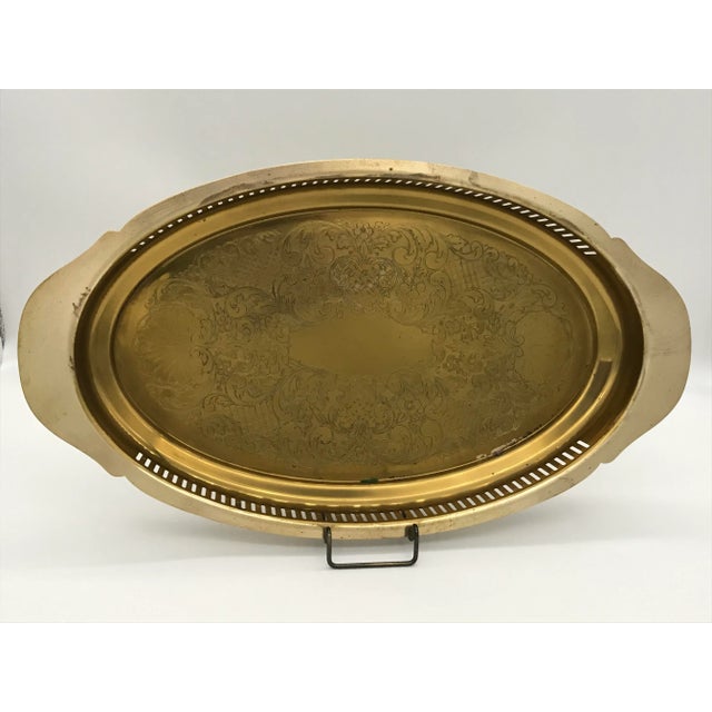 Brass Etched Serving Tray by Rosemar. Tray has a wonderful etching with raised pierced rim.