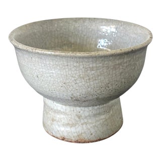 Early Korean White Ceramic Stem Bowl Joseon Dynasty For Sale