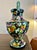 15.5" LARGE Vintage Spain Talavera Polychrome Ceramic Face Handled Vase. A swirling floral pattern in a bold kaleidoscope...