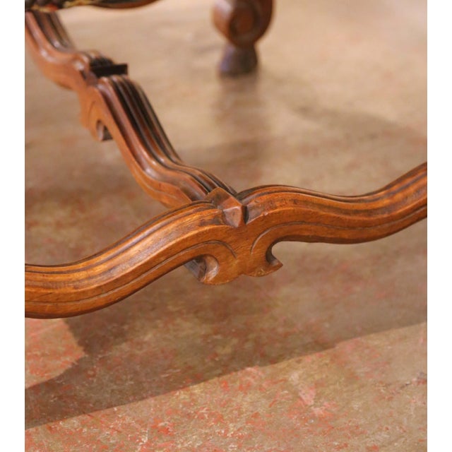 Pair of 19th Century French Louis XIII Walnut Armchairs With Stripe Motifs For Sale In Dallas - Image 6 of 11
