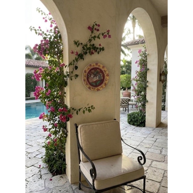 Vintage Hand-Painted Mediterranean Terracotta Wall Accent Plate With Bird & Tulip Motif For Sale - Image 11 of 11