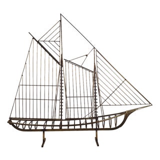 Curtis Jeré, Brass Wire Sailboat Sculpture, 1976, Brass For Sale