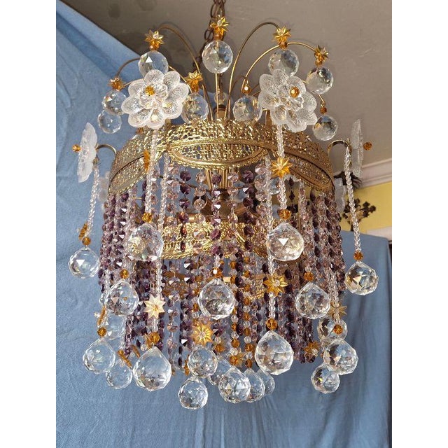 1960s 1960's Opulent Hollywood Regency Amethyst/ Cut Crystal Floral & Sphere Whimsical Chandelier by Palwa For Sale - Image 5 of 18