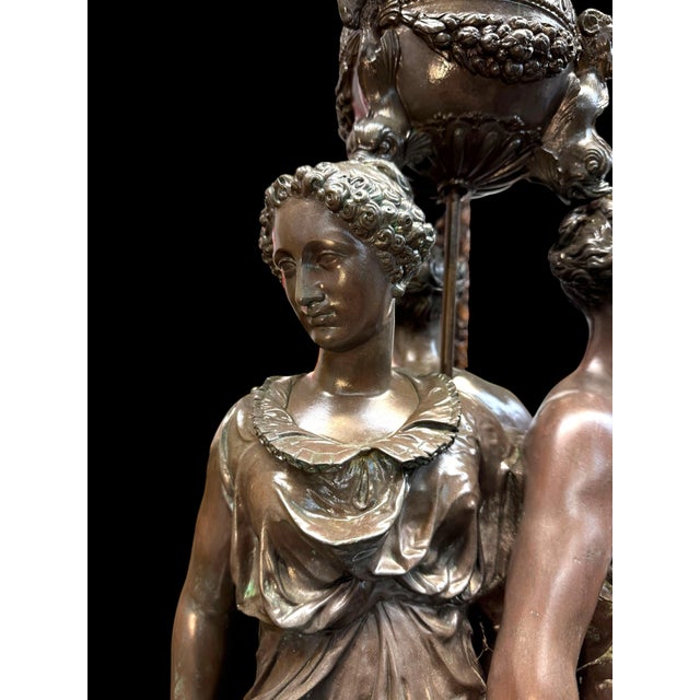 French A Palatial French Patinated Bronze Sculpture of the Three Graces For Sale - Image 3 of 11