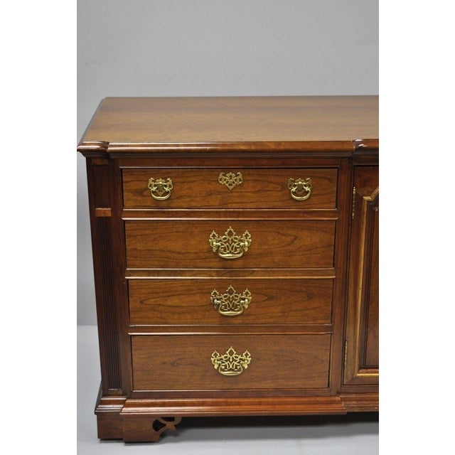 Vintage Thomasville Chippendale Style Cherry Wood Triple Dresser Long