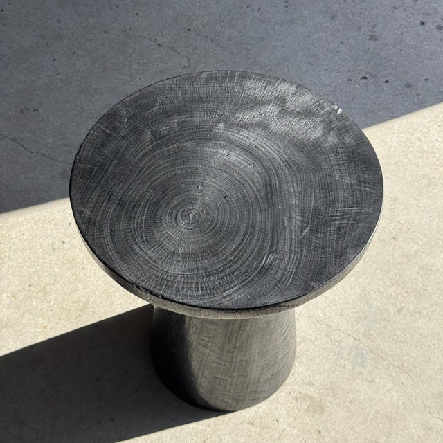 Contemporary Side Table in Black Mango Wood with Minimalist Conical Base, 1980s For Sale - Image 3 of 11