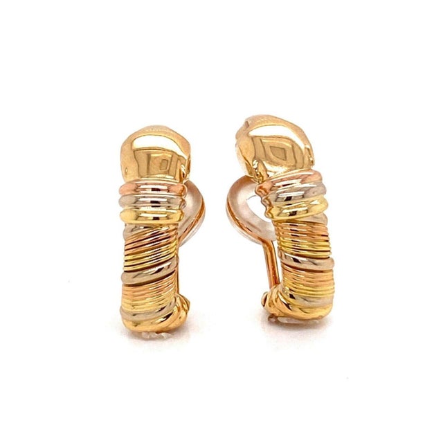 Cartier Panthere 18k Tri-Color Gold Clip On Huggie Earrings w/Paper For Sale In Miami - Image 6 of 11