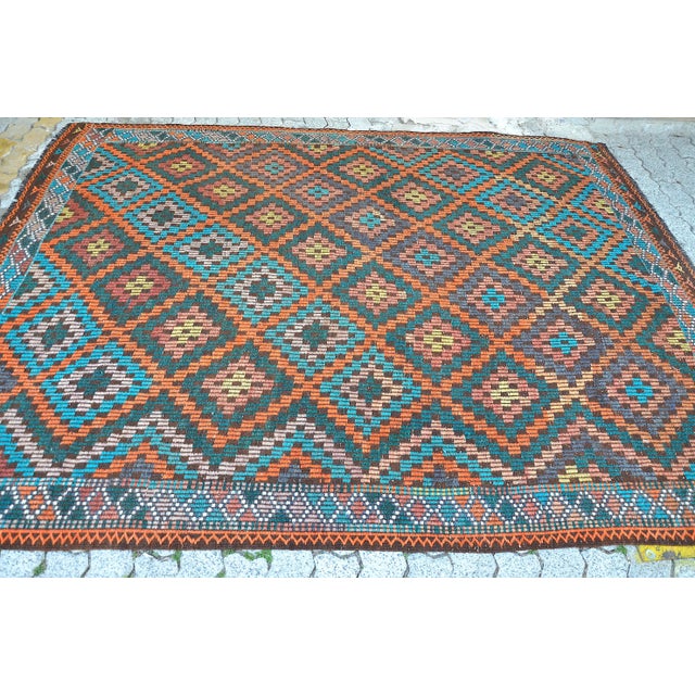 Turquoise 1960s Vintage Kilim Rug For Sale - Image 8 of 11