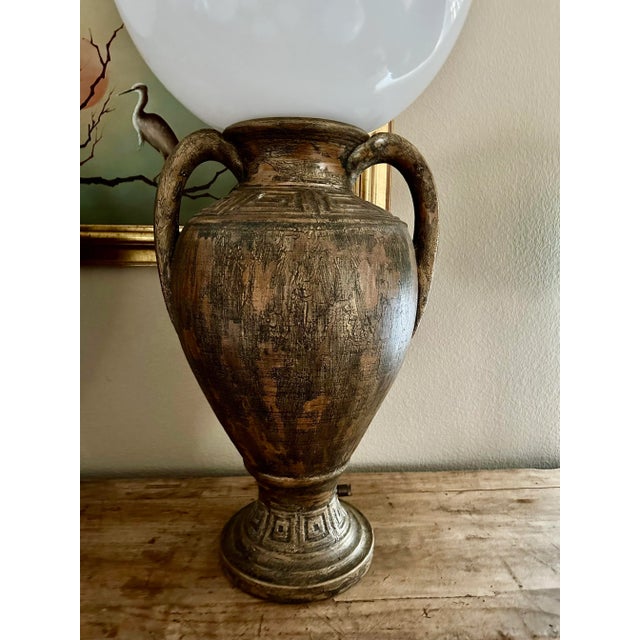 Vintage 1980s Gold Black Greek Key Amphora Urn Globe Table Lamps - a Pair For Sale - Image 9 of 13