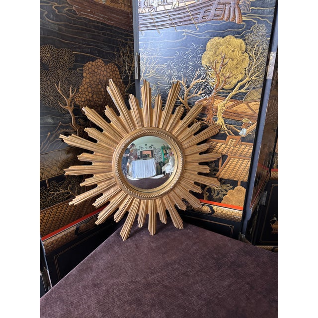 1960's Gilded Sunburst Convex Mirror. Dramatic gilded mirror that will fit any style. Original condition. Lightweight. 22"...