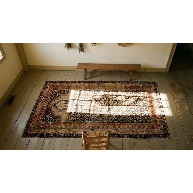 1890s Brown Geometric Antique Caucasian Shirvan Islamic Prayer Rug 3' X 5' Knotted Wool Carpet For Sale - Image 10 of 12