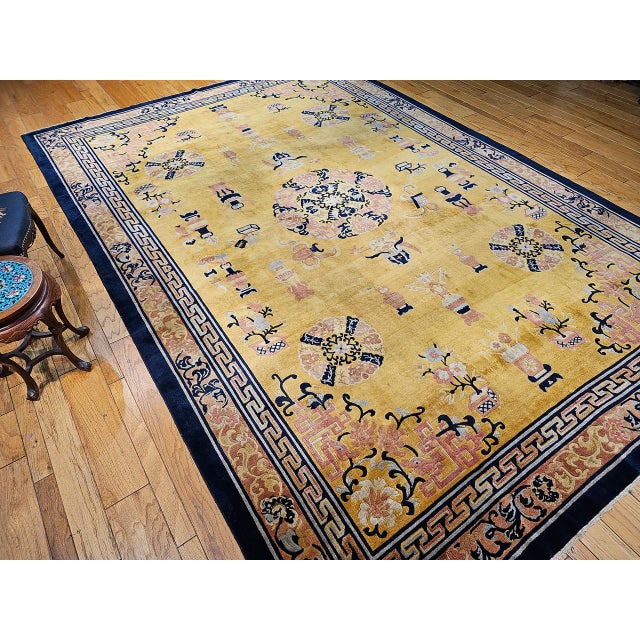 Vintage Art Deco Chinese Rug, Wool Pile, Pastel Yellow, 1920s, For Sale In Chicago - Image 6 of 18