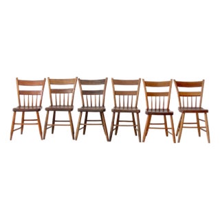 Antique Primitive Plank Seat Chairs Set of 6 For Sale