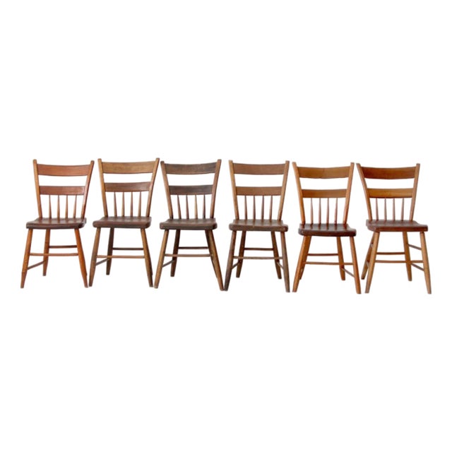 Antique Primitive Plank Seat Chairs Set of 6 For Sale