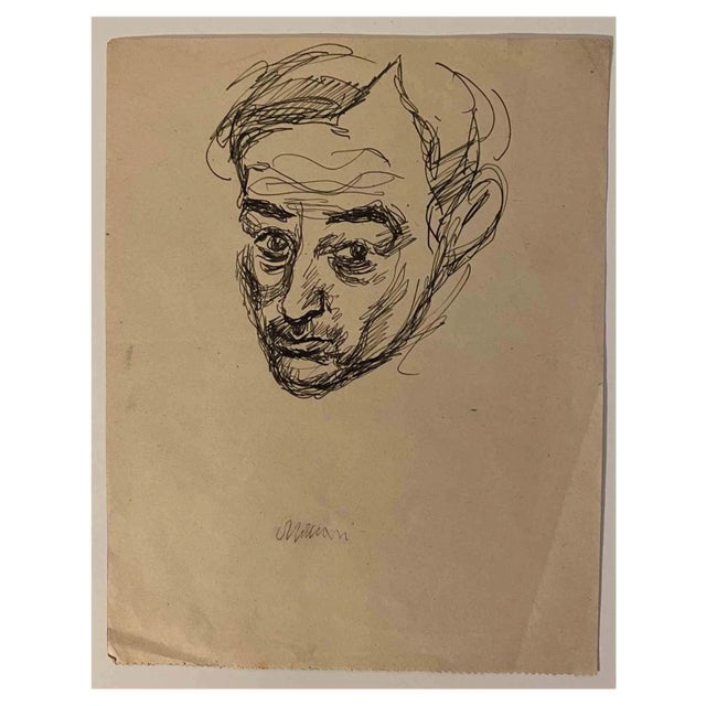 Mino Maccari, Portrait, Drawing, Mid-20th Century For Sale
