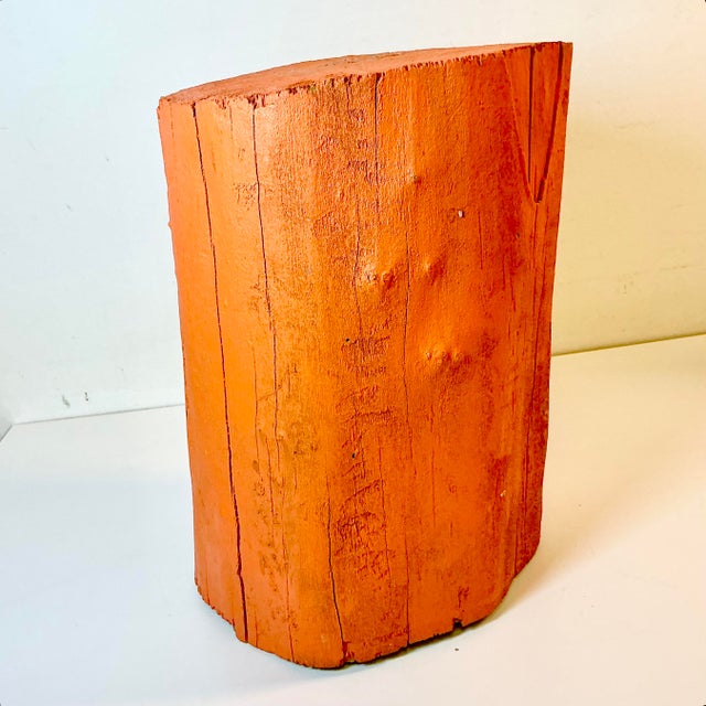 Late 20th Century Vintage Americana Folk Art Boho Chic Wood Stump Jack-O-Lantern Low Stool - Halloween For Sale - Image 5 of 11