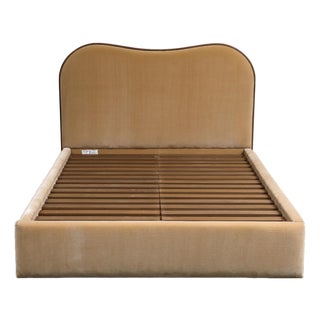 Camel Brown Upholstered Queen Bed Frame With Storage Drawer For Sale