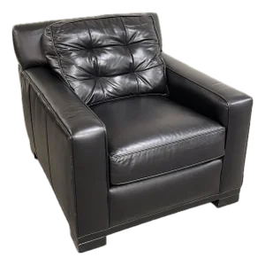 Vintage Oversized Transitional Black Leather Tufted Back Club Chair