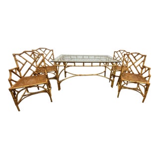 Vintage Palm Beach Chic Bamboo & Rattan Dining Set For Sale