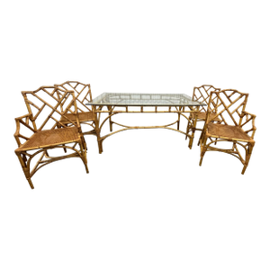 Vintage Palm Beach Chic Bamboo & Rattan Dining Set