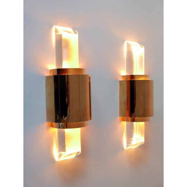 1980s Gilt Brass & Acrylic Glass Wall Lights, Germany, 1980s, Set of 2 For Sale - Image 5 of 18