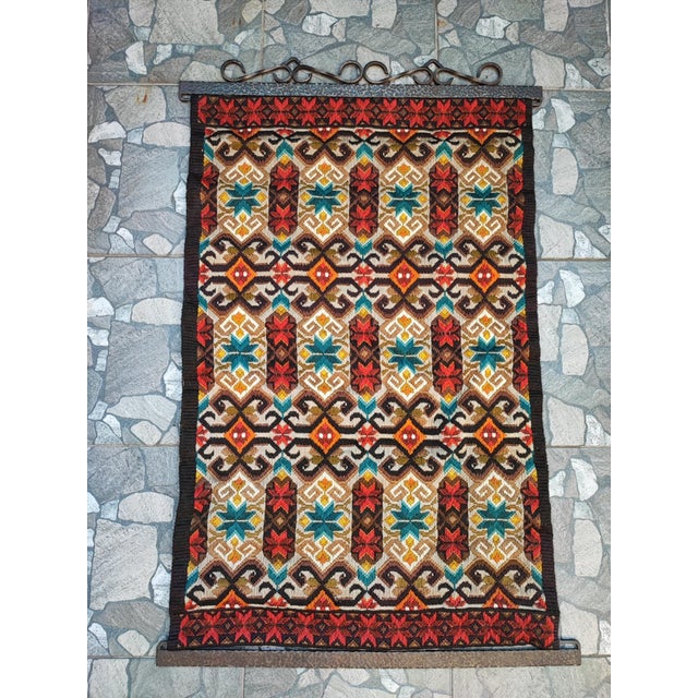 Tapestry, kilim, wool, vintage, 1970s, dimensions: height 105 cm, width 66.7 cm, depth 1 cm.