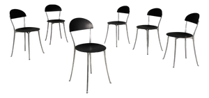 Italian Modern Black Plastic and Aluminum 2090 Tonietta Chairs by Enzo Mari for Zanotta, 1980s, Set of 6