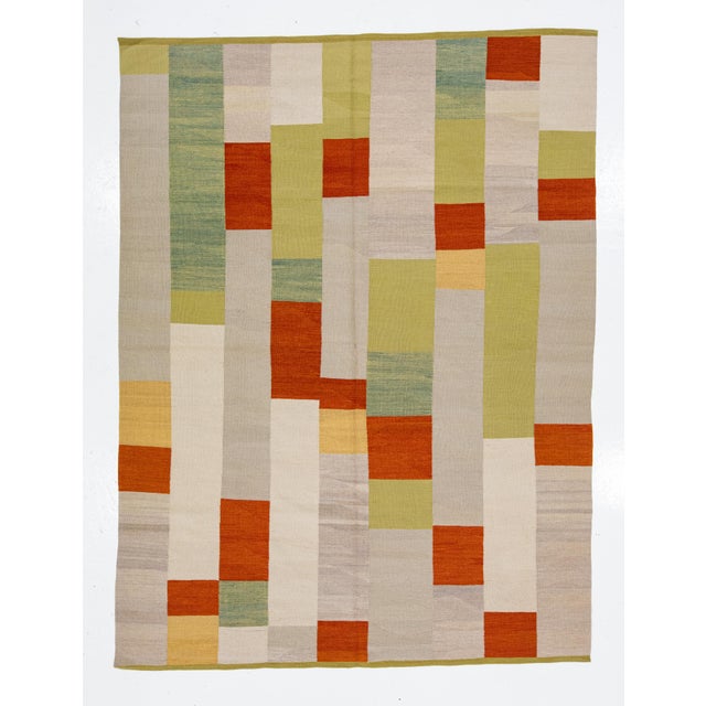 Modern Kilim Flatweave Wool Rug With Multicolor Geometric Design For Sale - Image 9 of 9