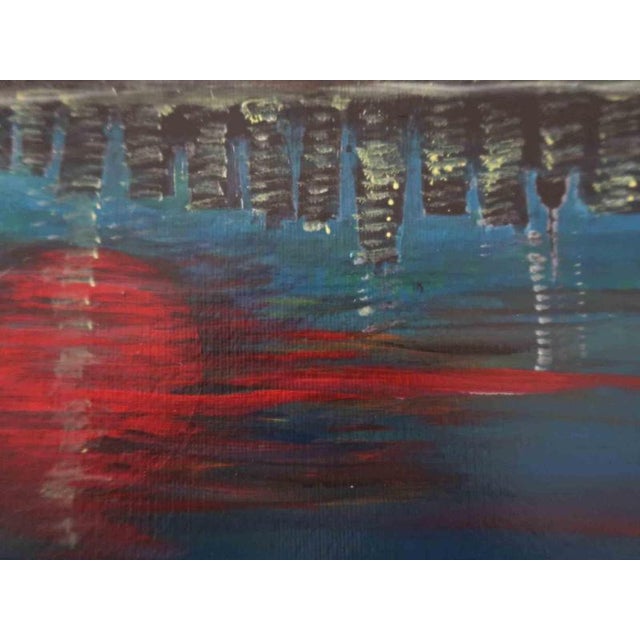 This evocative contemporary painting by Anna Maria Caboni presents a nocturnal cityscape suspended between reality and...