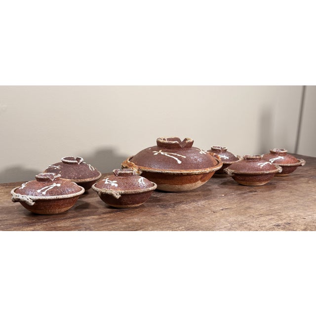 Vintage Traditional Japanese Donabe Lidded Serving Bowls - Set of 7 For Sale - Image 16 of 17